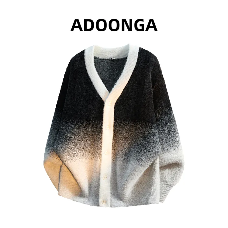 ADOONGA渐变圆领针织衫男士秋冬季新款潮流百搭港风休闲保暖毛衣