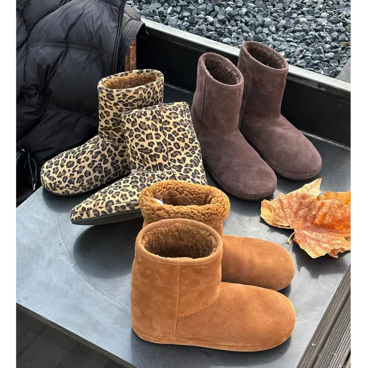 莹莹家/W.THE.ONE欧货女靴时尚百搭豹纹羊毛加绒雪地靴短靴