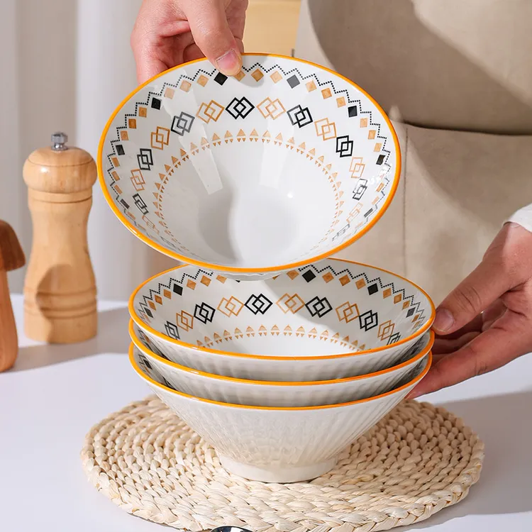 7英寸波西米亚斗碗四只装陶瓷釉下彩微波炉适用【T主】