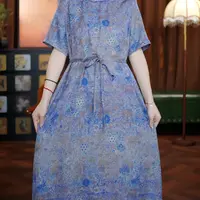蒲公英碎花 连衣裙长裙显瘦一粒扣女装提花夏季领型
