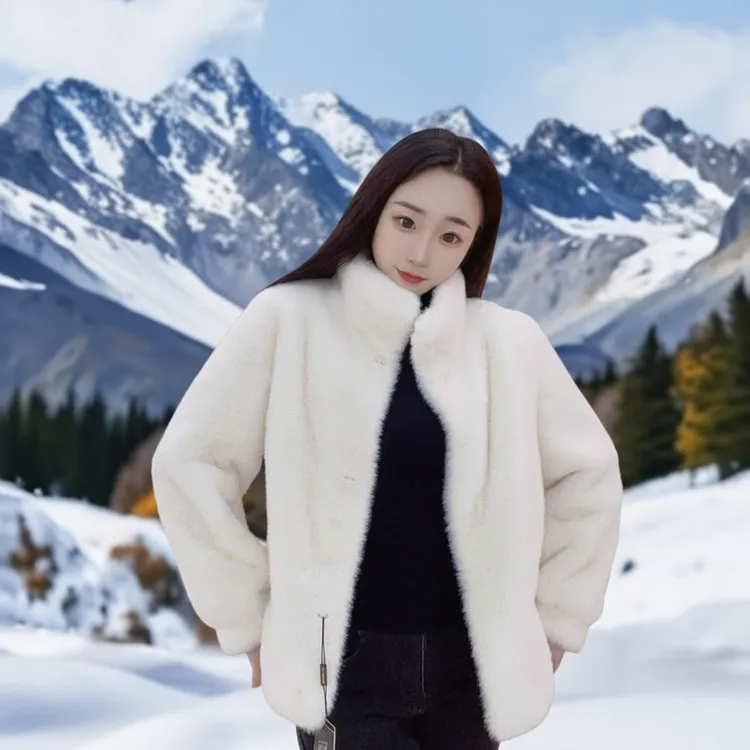 荣姐合作批发经典母貂绒新款立领貂绒大衣女短款进口貂绒天鹅绒时尚简约外套女