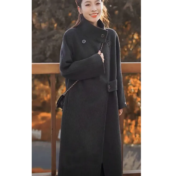 【品牌】双面羊绒大衣长款秋冬季新款慵懒风韩系高级感立领毛呢外套