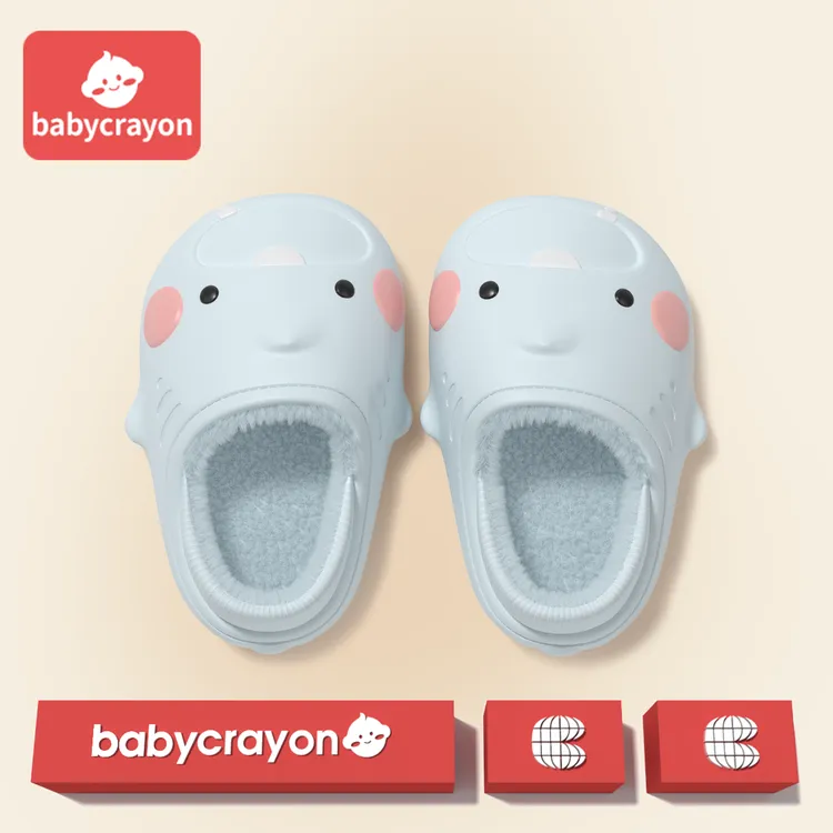 babycrayon馋嘴鲨鱼儿童棉拖鞋男童秋冬防水防滑包跟保暖棉鞋宝宝