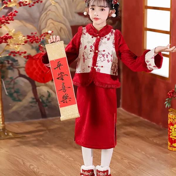 亲子旗袍氛围感连衣裙复古母女装秋冬长袖过年套装唐装钢琴演出服