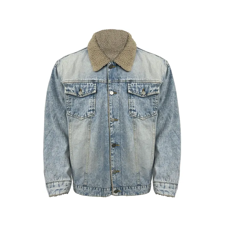 Dehz25FW牛仔水洗夹克羊羔绒外套男女vintage美式复古蓝重工冬季