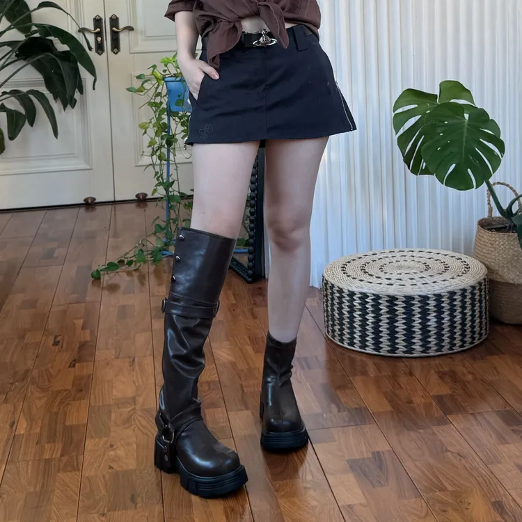 一筒~7cm原创可拆卸厚底瘦瘦靴短靴女过膝弹力靴子长筒及踝靴加绒商品图