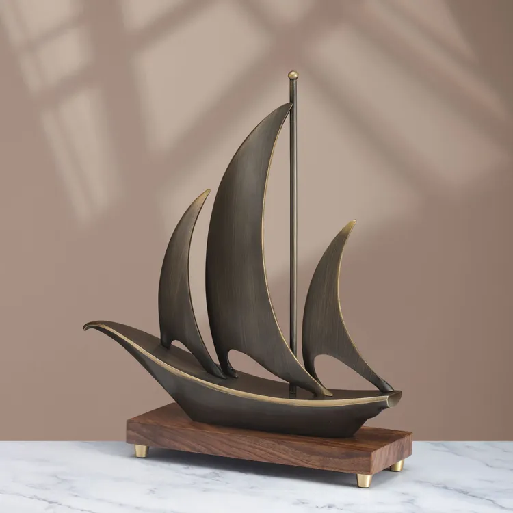 老板办公室公司开业一帆风顺帆船铜摆件送礼必备高档礼盒装摆件
