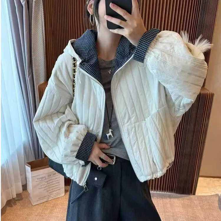 连帽夹棉压条棉衣外套百搭二棉轻薄短款女款棉服（衣长60左右）8520