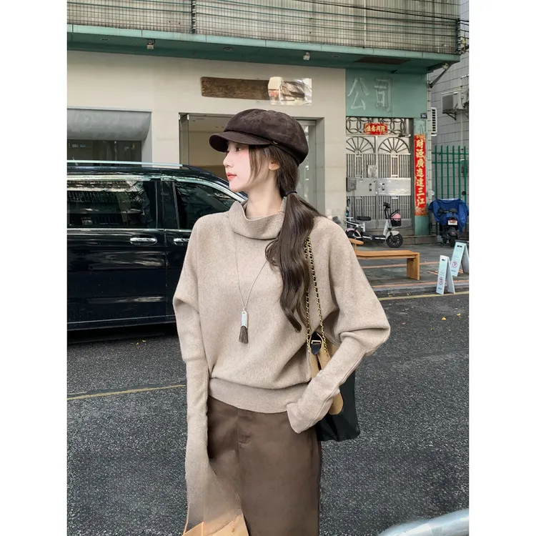 秋冬长袖套头春季短款韩版围巾领针织衫秋季针织毛针织衫圆领