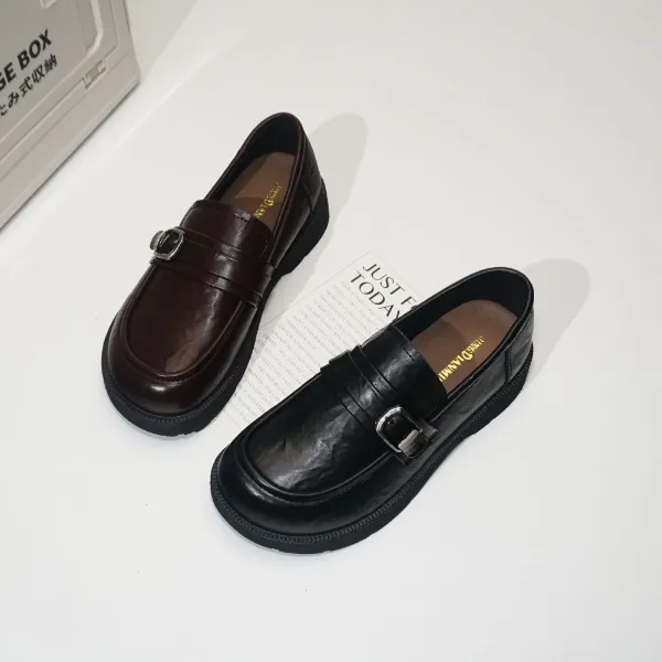 66882 乐福鞋女春季新款时尚百搭学院风平底圆头真皮单鞋女鞋