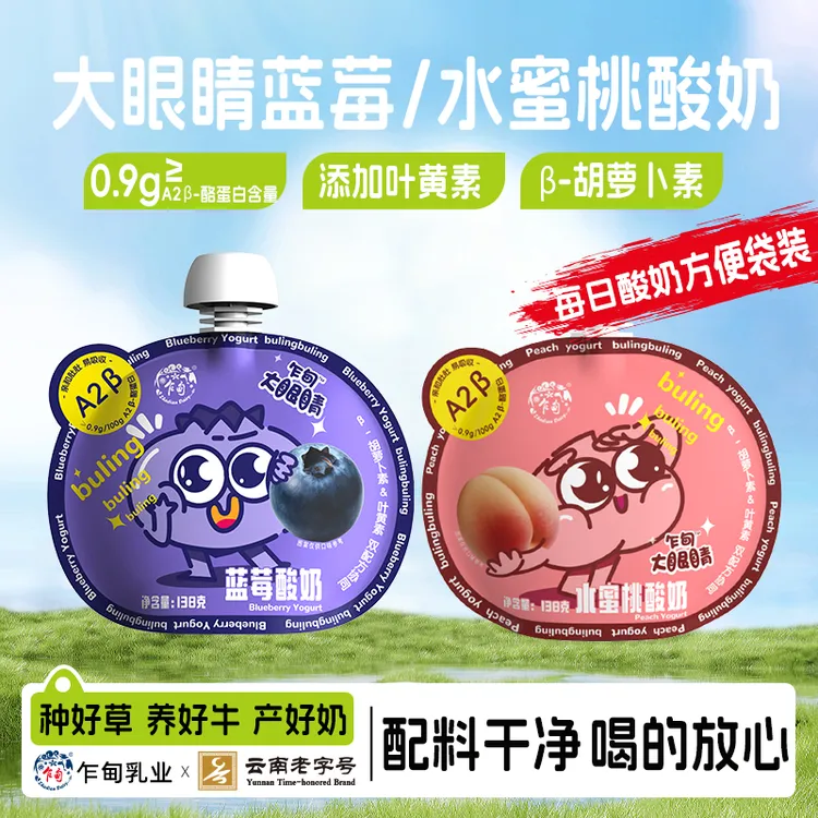【冷链发货】乍甸A2β-酪蛋白蓝莓/水蜜桃酸奶138g*6袋小孩学生酸奶