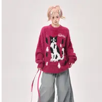 早秋新款慵懒风高级感仿水貂绒宽松紫红色毛衣女秋冬2025外穿上衣