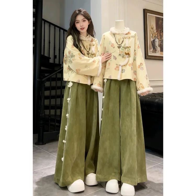 新中式国风套装复古提花外套阔腿裤子独特漂亮气质两件套女2025冬