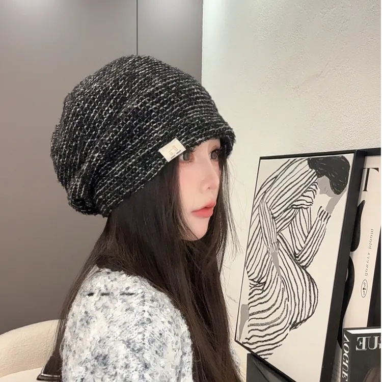 慵懒风大头围堆堆帽女秋冬季时尚百搭护耳帽冷帽显脸小包头帽子女