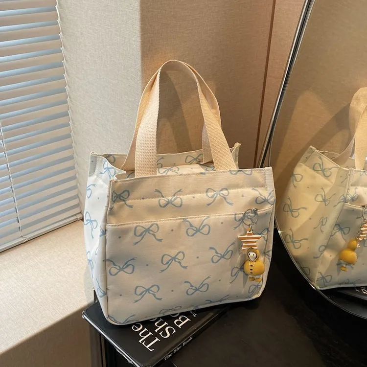 新款高颜值帆布包饭盒手拎包女手提学生外出简约便携上班百搭便当