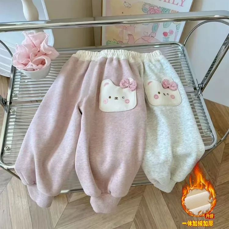 女童一体绒裤子童装洋气可爱百搭加绒保暖长裤宝宝秋冬季休闲裤潮