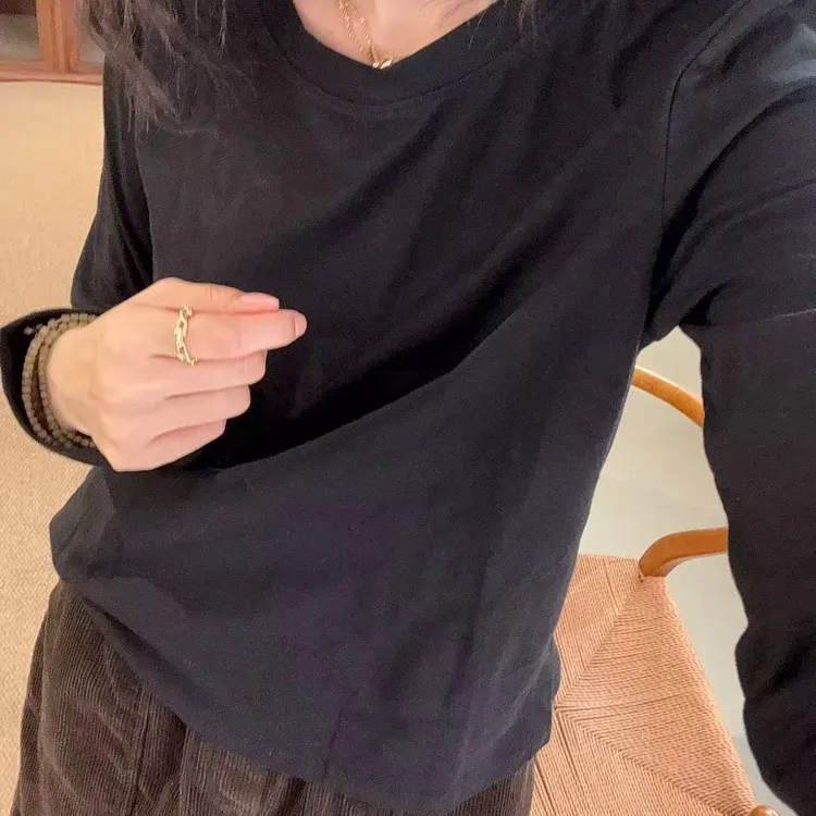 1364-套头休闲长袖保暖拼接T恤不起球女士百搭轻职风