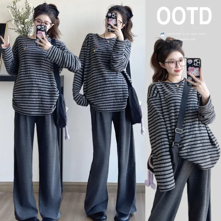 2025春秋新款孕妇装T恤大码宽松圆领上衣外穿时尚洋气