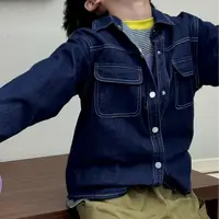 vilimama2025秋款中小童百搭基础不褪色永久蓝牛仔衬衫外套25555