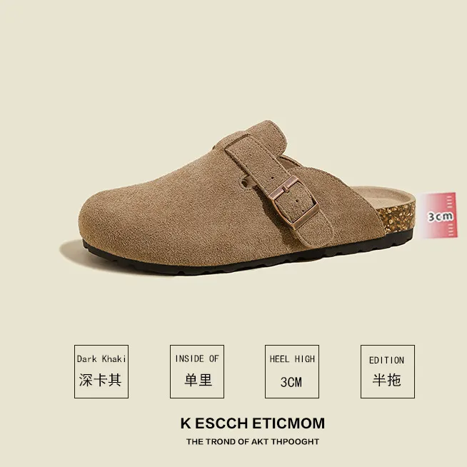 软底半拖外穿拖鞋勃肯鞋女款爆款新款博肯鞋软底复古包头厚底鞋