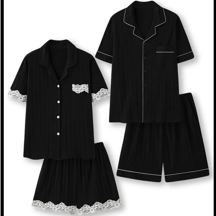LEVTCHBORZT 2025新款情侣睡衣夏款短袖大码夏男女家居服套装夏天