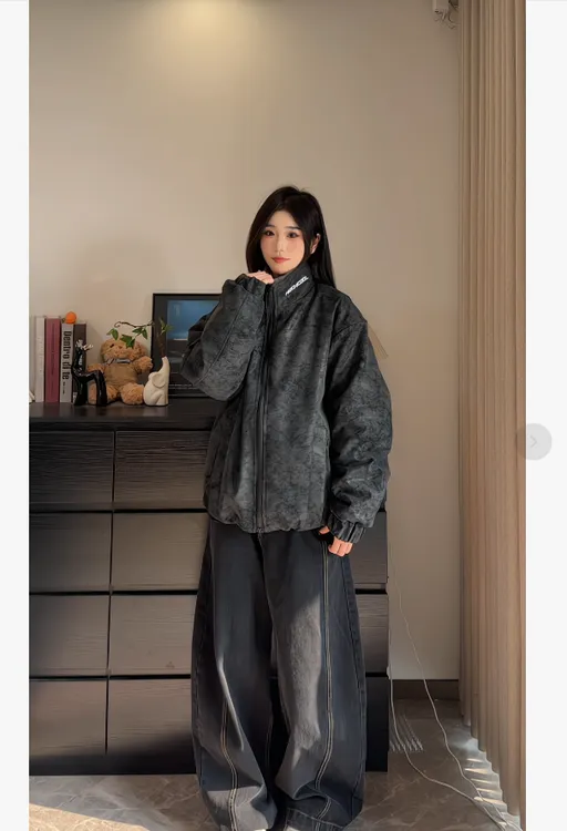 美式立领雾面pu皮夹克加绒外套男女款设计感座山宽松高级感上衣