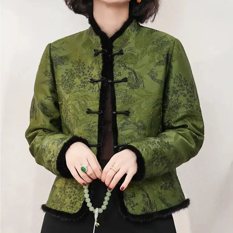 2025冬季新中式国风棉服唐装女装盘扣提花洋气高级感网红外套