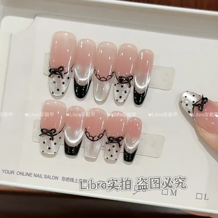 【黑芭蕾】纯手工穿戴甲穿戴光疗甲冰透渐变纯欲四季流行10片装