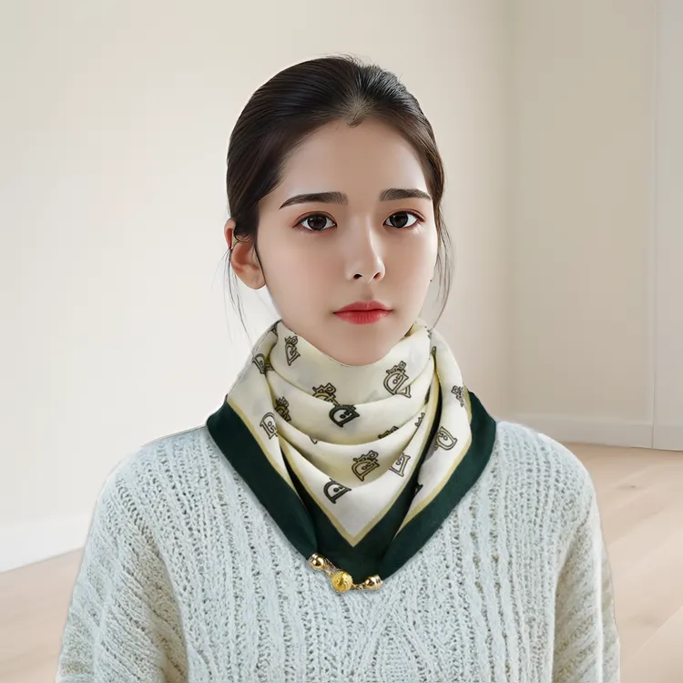 秋冬复古棉麻围巾围脖方巾磁吸扣洋气保暖女士字母三角围脖百搭