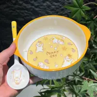 【绣球猫】7.5英寸双耳碗一碗一勺家用陶瓷小猫盘碗勺