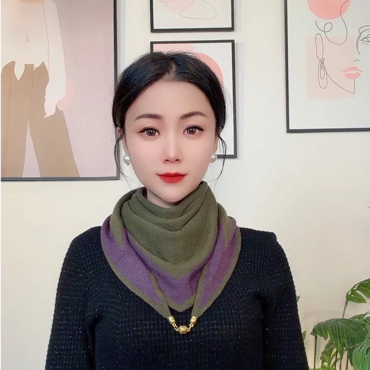 【新年】新款针织吸扣围巾保暖外搭高档女士三角巾披肩围脖