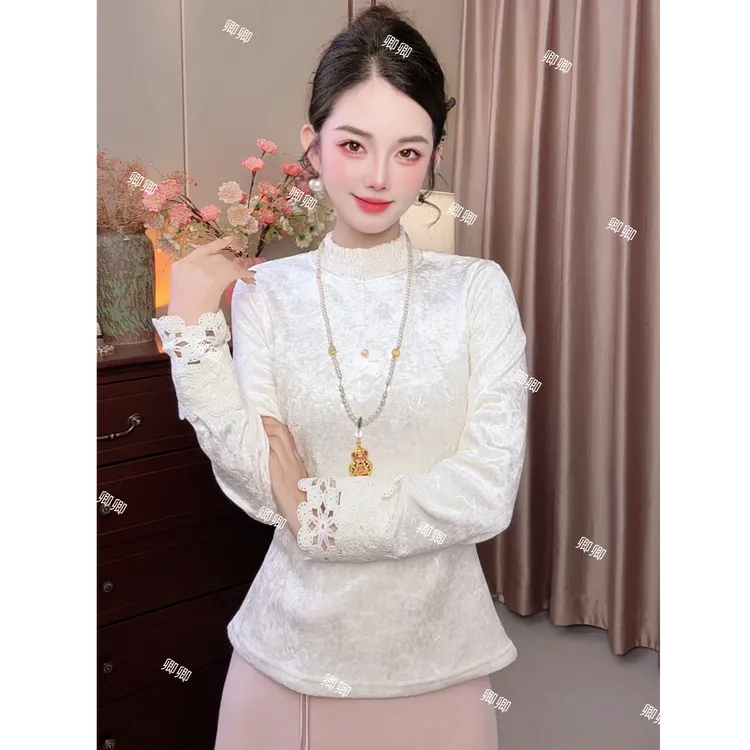 常规款立领拼接提花长袖上衣内搭网红女装半高领