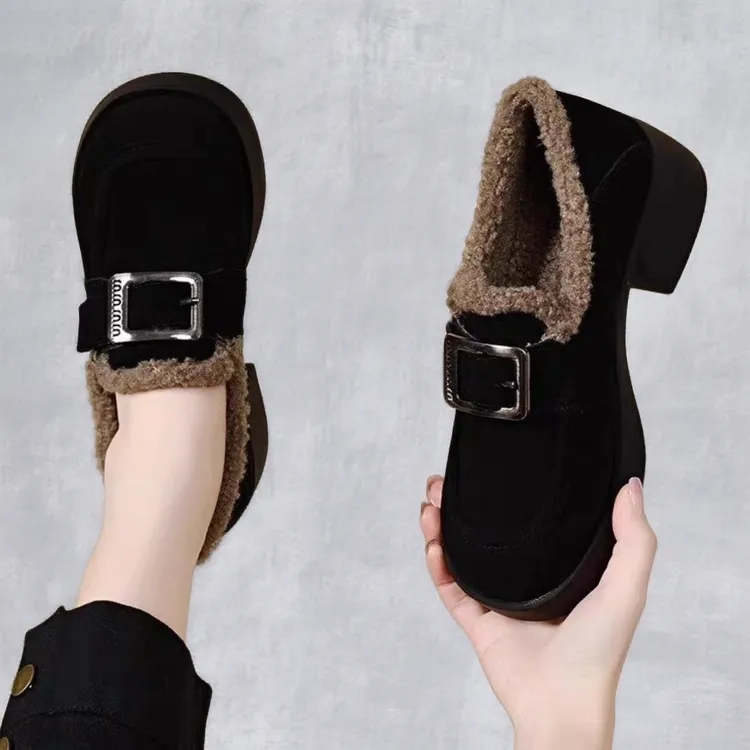 雪地靴款式单鞋休闲风加厚毛毛鞋2025棉鞋秋冬加绒保暖通勤纯色