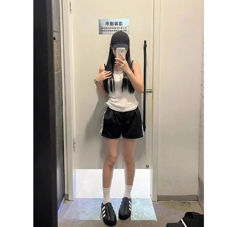 黑色三杠贝壳头拖鞋男女2025夏季新款厚底休闲一脚蹬半拖