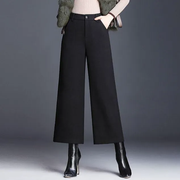 阔腿裤高腰休闲裤阔腿时装裤子垂感九分女裤毛呢秋冬