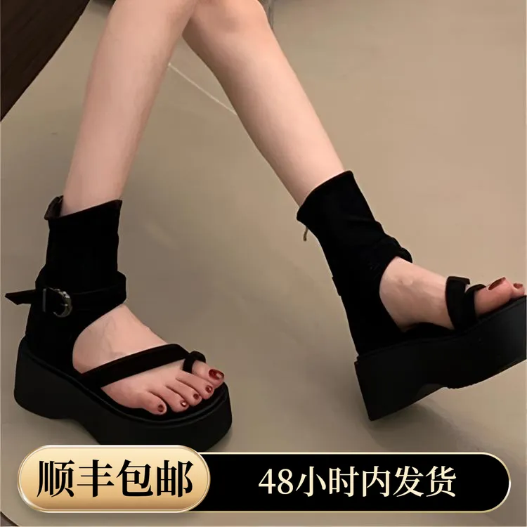 【APPBEAU正品】外穿厚底夹脚凉鞋女夏波西米亚增高沙滩罗马凉靴