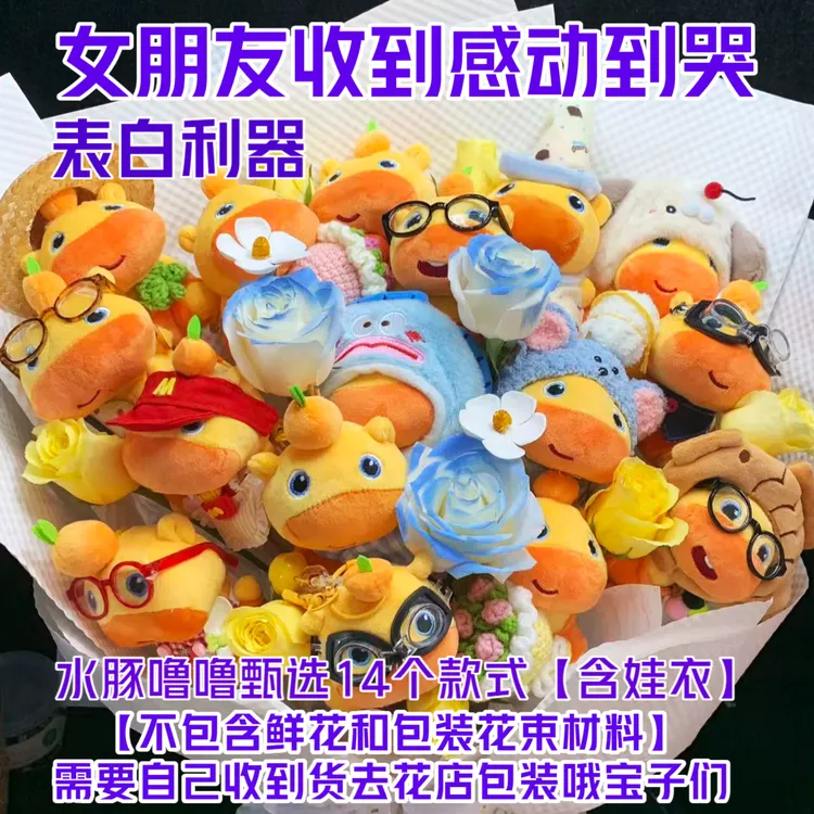 【爆款】噜噜水豚玩偶花束毛绒玩具娃娃衣书包挂件换装公仔生日礼物