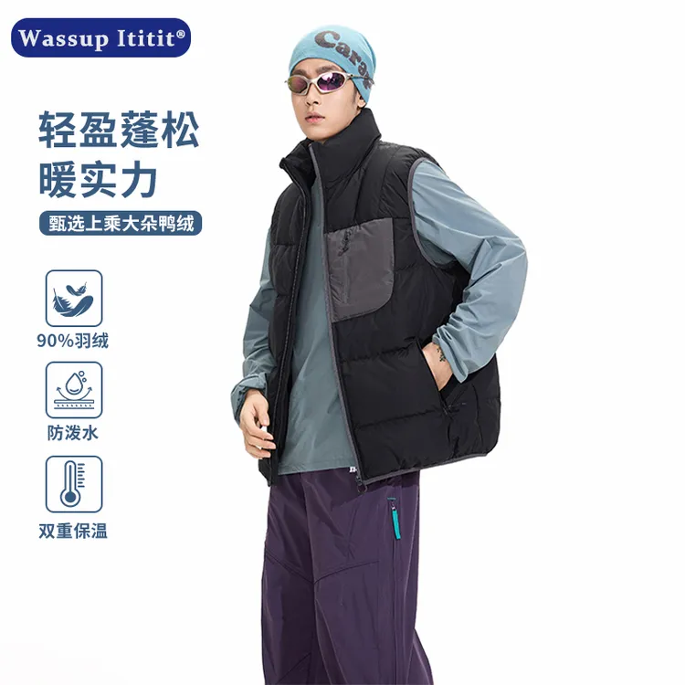 WASSUP ITITIT日系户外撞色羽绒马甲冬季新款运动羽绒服上衣外套