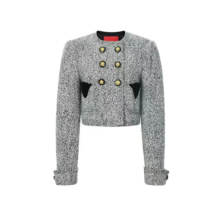 LeFame/拉飞姆2024冬灰色气质千金感短款外套FF24D11SC007