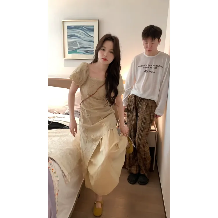 2025夏季新款温柔新中式国风时尚设计高级感假两件收腰显瘦连衣裙