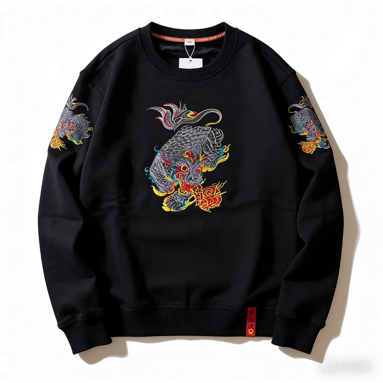 刺绣龙年春节卫衣男加绒加厚中国风男装圆领套头龙袍国潮宽松上衣