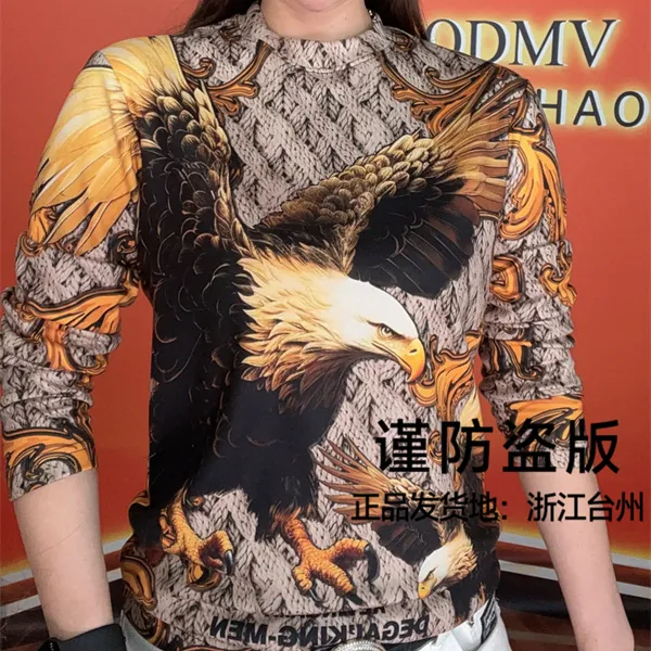 【双蝉男装】秋冬套头双面款卫衣圆领常规保暖长袖T老鹰款