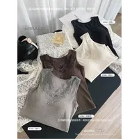 米娜家【深冬伴侣】V领蕾丝磨毛拼接背心