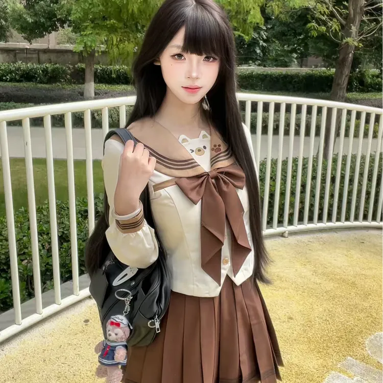 春日青jk原创【栗子熊饼】水手服短袖套装收腰显瘦甜美jk制服女jk裙