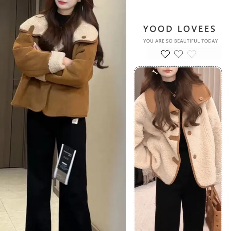 两面穿皮毛一体短外套女2025冬季新款时尚减龄翻领小个子毛毛上衣