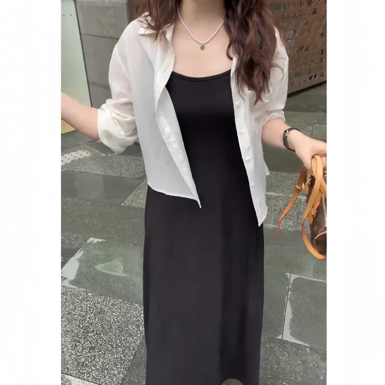 夏季胖mm法式时尚套装休闲风连衣裙衬衫上衣套装吊带裙气质风显瘦