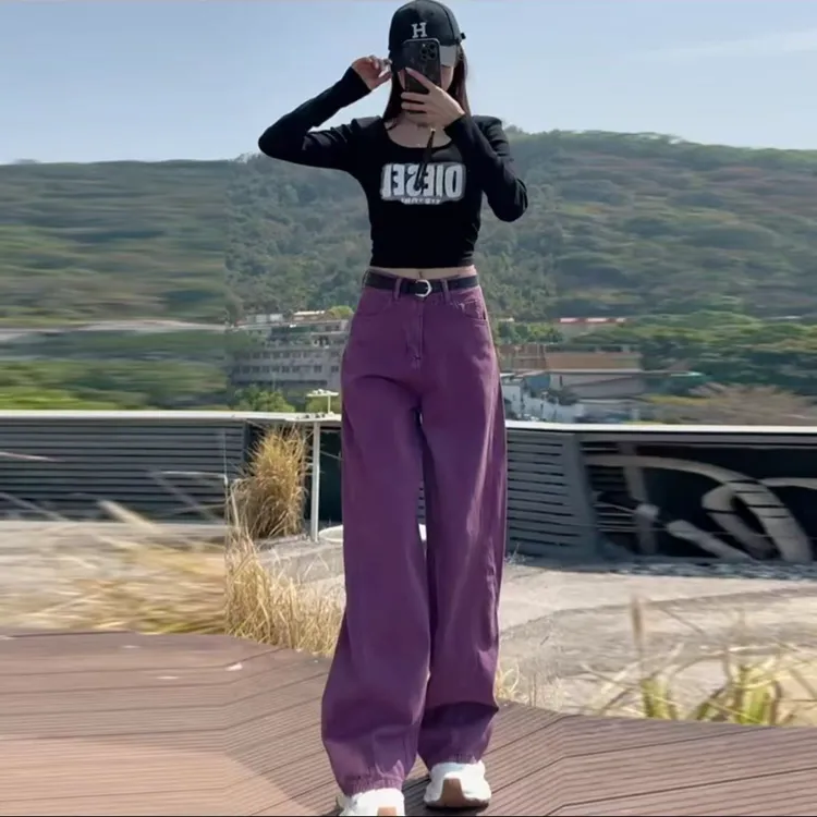 春季高腰显瘦大码阔腿裤春季百搭宽松别致休闲时尚牛仔裤