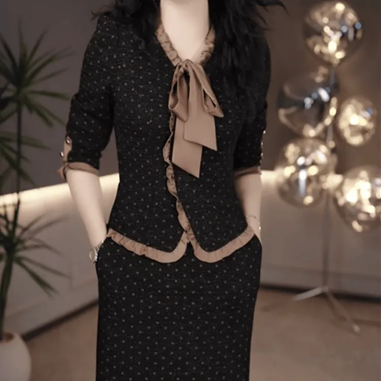 B443【连衣裙】2025秋季新款时尚优雅气质名媛修身显瘦波点连衣裙