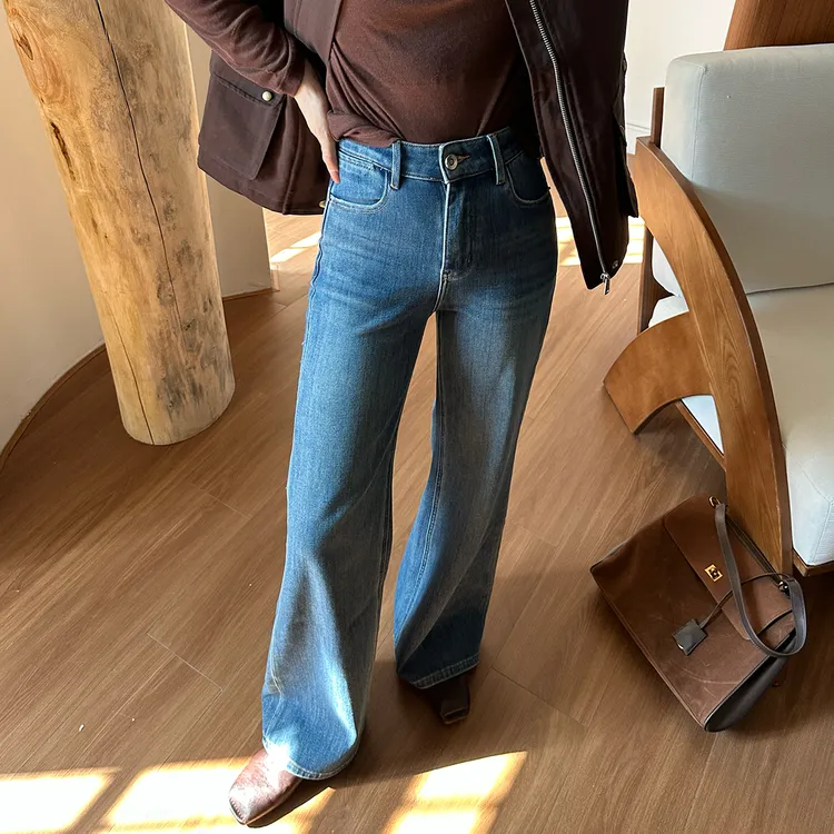 SMBATH【了解自己】四面弹2025秋新款微喇叭牛仔裤女宽松阔腿拖地裤