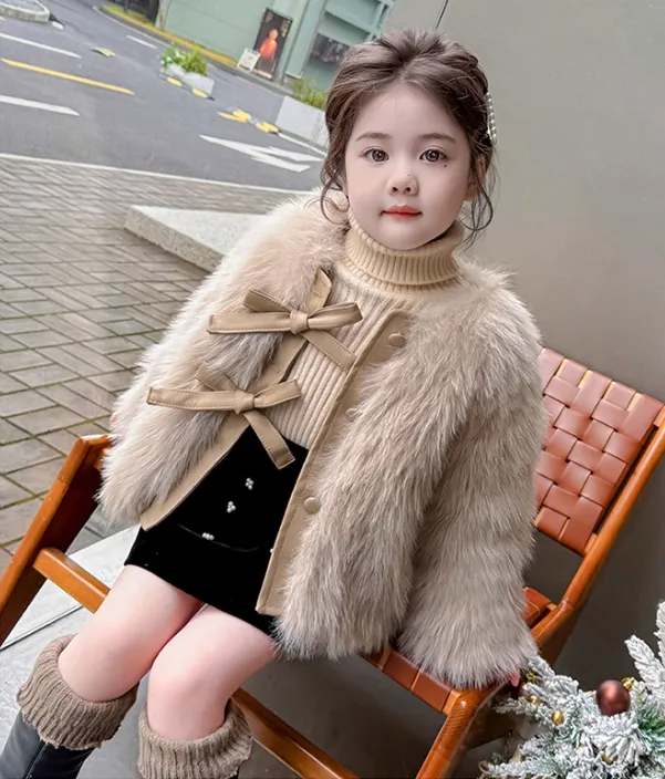 2025新款女童仿皮草夹棉外套秋冬儿童加厚洋气女宝宝冬季加厚上衣